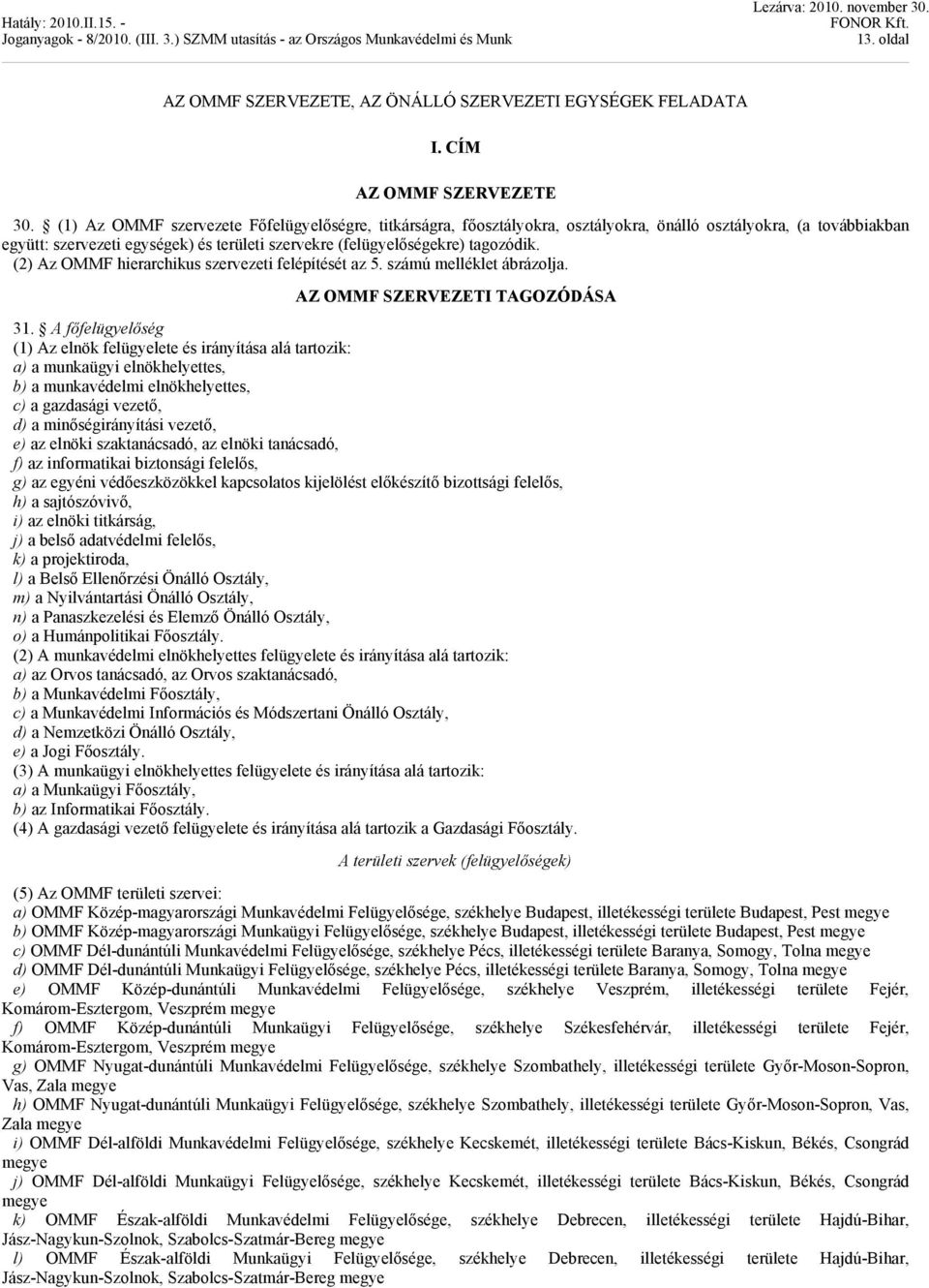 (2) Az OMMF hierarchikus szervezeti felépítését az 5. számú melléklet ábrázolja. AZ OMMF SZERVEZETI TAGOZÓDÁSA 31.