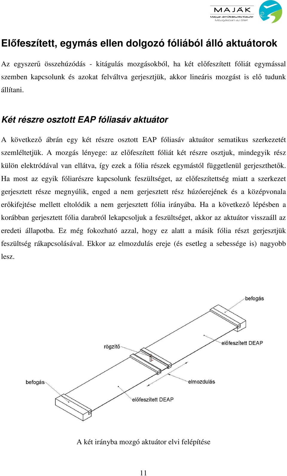 A mozgás lényege: az elıfeszített fóliát két részre osztjuk, mindegyik rész külön elektródával van ellátva, így ezek a fólia részek egymástól függetlenül gerjeszthetık.