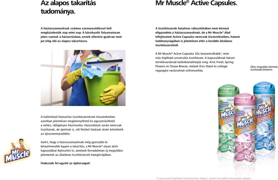 A tisztítószerek hatalmas választékában nem könnyű eligazodnia a háziasszonyoknak, de a Mr Muscle által kifejlesztett Active Capsules nemcsak kiszerelésében, hanem hatékonyságában is jelentősen eltér