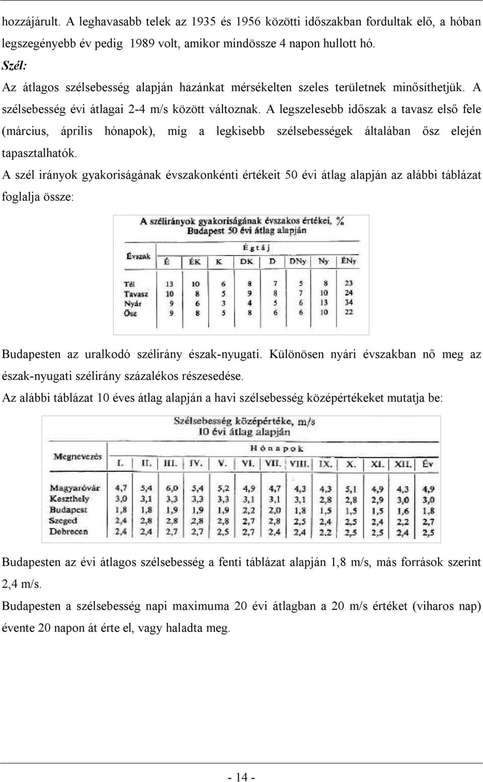 A legszelesebb időszak a tavasz első fele (március, április hónapok), míg a legkisebb szélsebességek általában ősz elején tapasztalhatók.