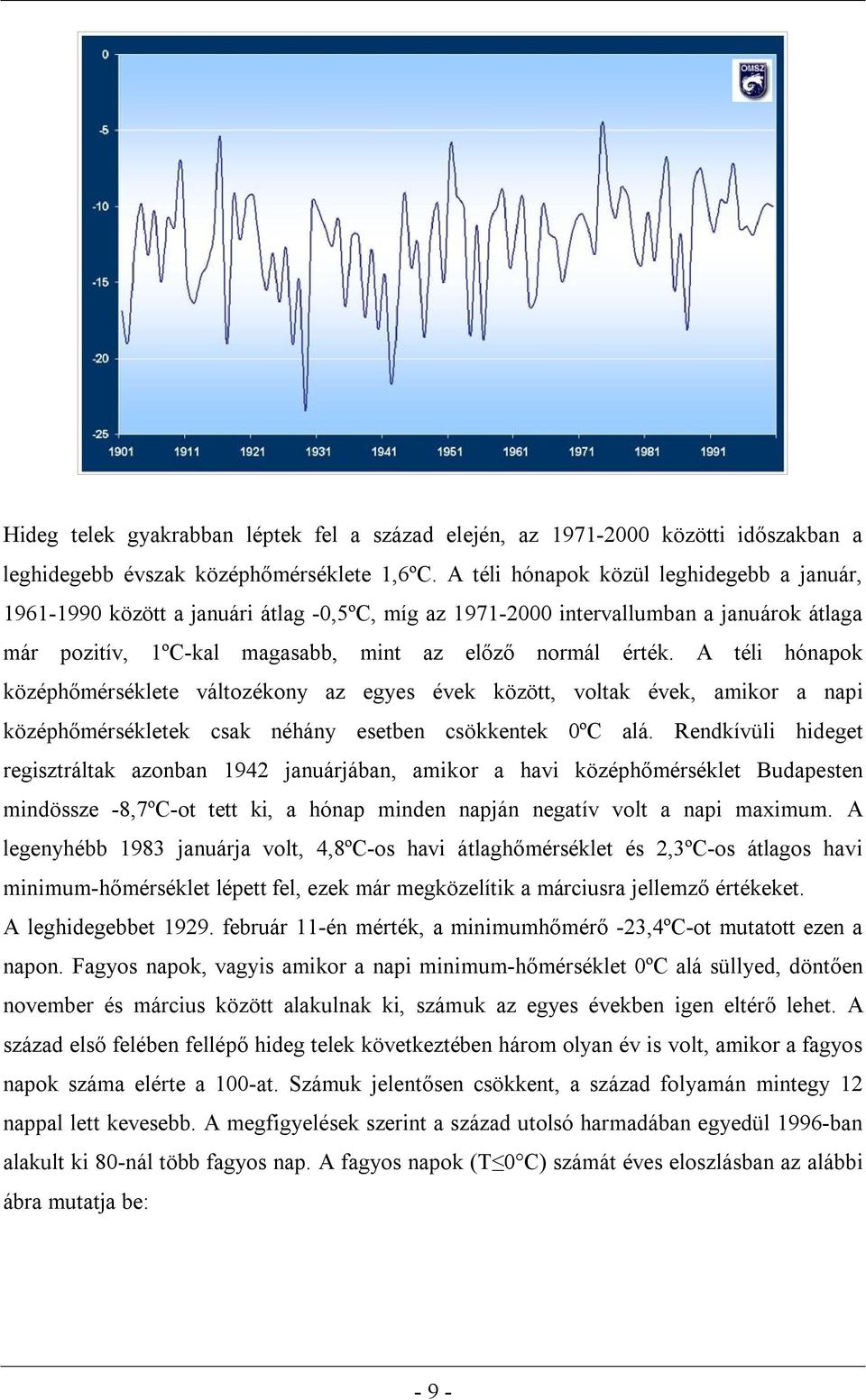 A téli hónapok középhőmérséklete változékony az egyes évek között, voltak évek, amikor a napi középhőmérsékletek csak néhány esetben csökkentek 0ºC alá.