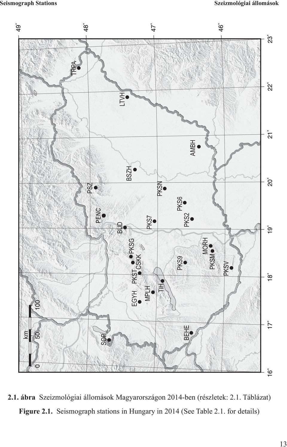ábra Szeizmológiai állomások Magyarországon 2014-ben (részletek: 2.1. Táblázat) Figure 2.