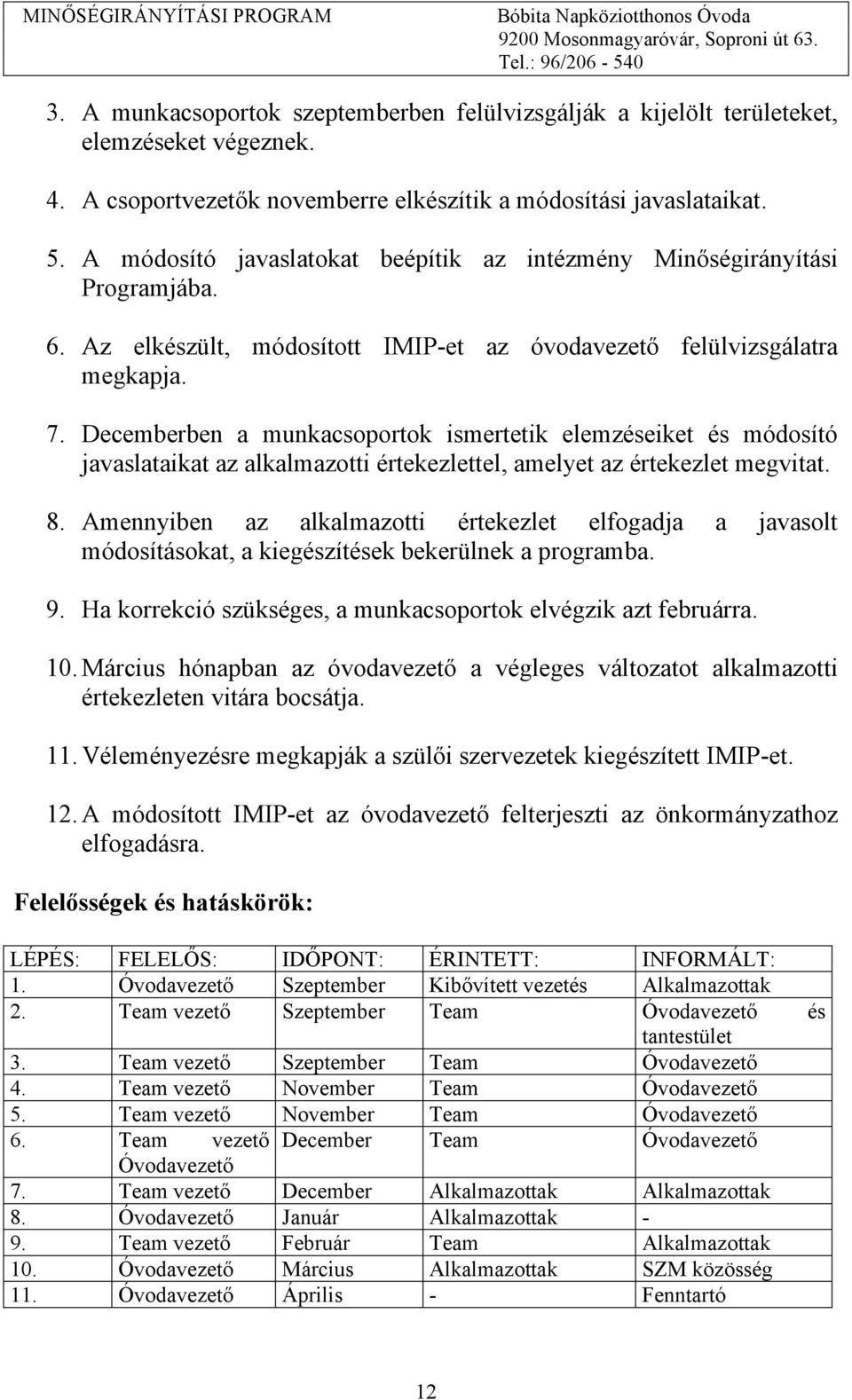 Decemberben a munkacsoportok ismertetik elemzéseiket és módosító javaslataikat az alkalmazotti értekezlettel, amelyet az értekezlet megvitat. 8.