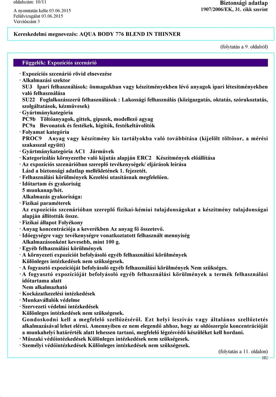 felhasználása SU22 Foglalkozásszerű felhasználások : Lakossági felhasználás (közigazgatás, oktatás, szórakoztatás, szolgáltatások, kézművesek) Gyártmánykategória PC9b Töltőanyagok, gittek, gipszek,