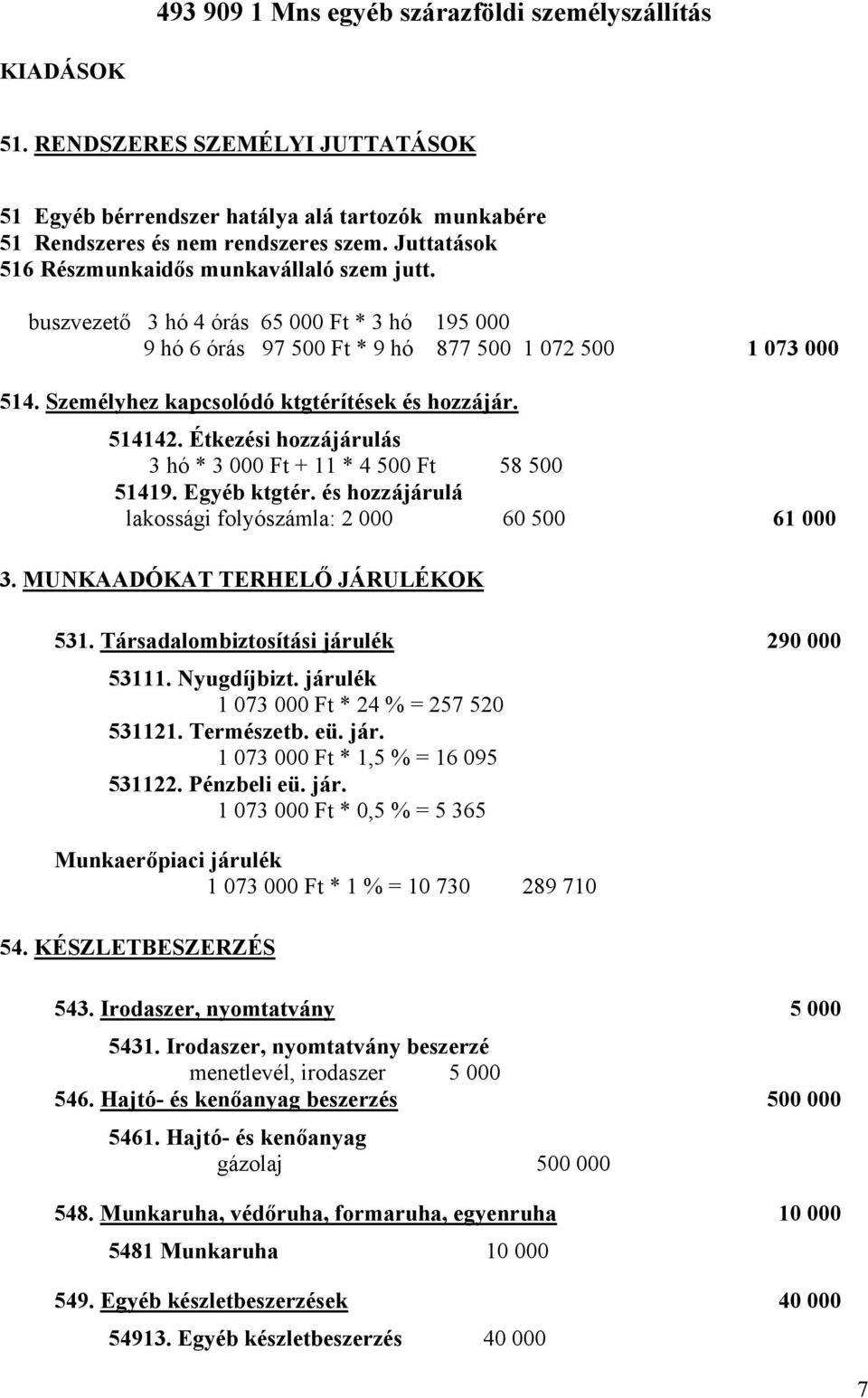 Személyhez kapcsolódó ktgtérítések és hozzájár. 514142. Étkezési hozzájárulás 3 hó * 3 000 Ft + 11 * 4 500 Ft 58 500 51419. Egyéb ktgtér. és hozzájárulá lakossági folyószámla: 2 000 60 500 61 000 3.