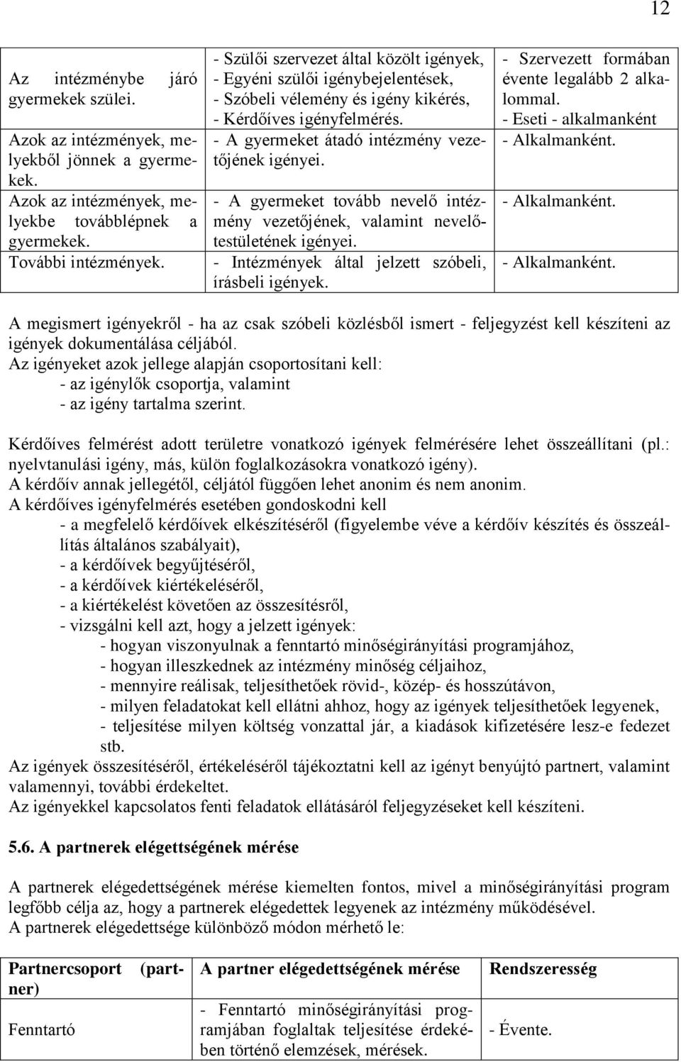 - A gyermeket tovább nevelő intézmény vezetőjének, valamint nevelőtestületének igényei. - Intézmények által jelzett szóbeli, írásbeli igények. - Szervezett formában évente legalább 2 alkalommal.