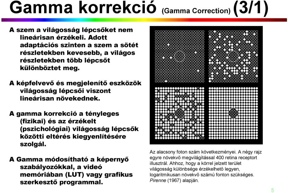 A képfelvevő és megjelenítő eszközök világosság lépcsői viszont lineárisan növekednek.