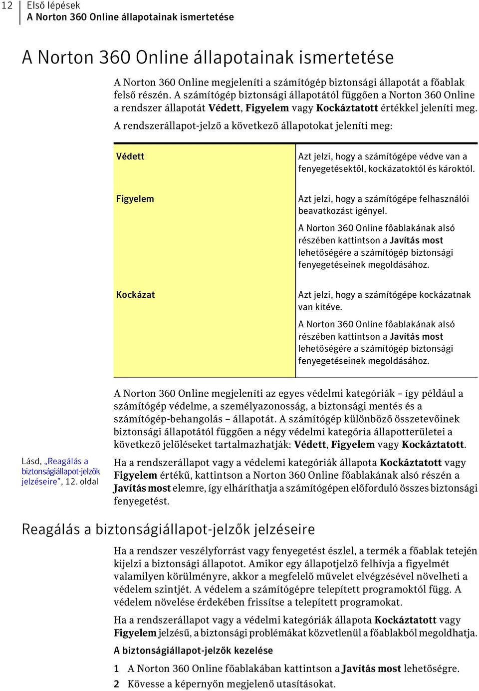 A rendszerállapot-jelző a következő állapotokat jeleníti meg: Védett Azt jelzi, hogy a számítógépe védve van a fenyegetésektől, kockázatoktól és károktól.