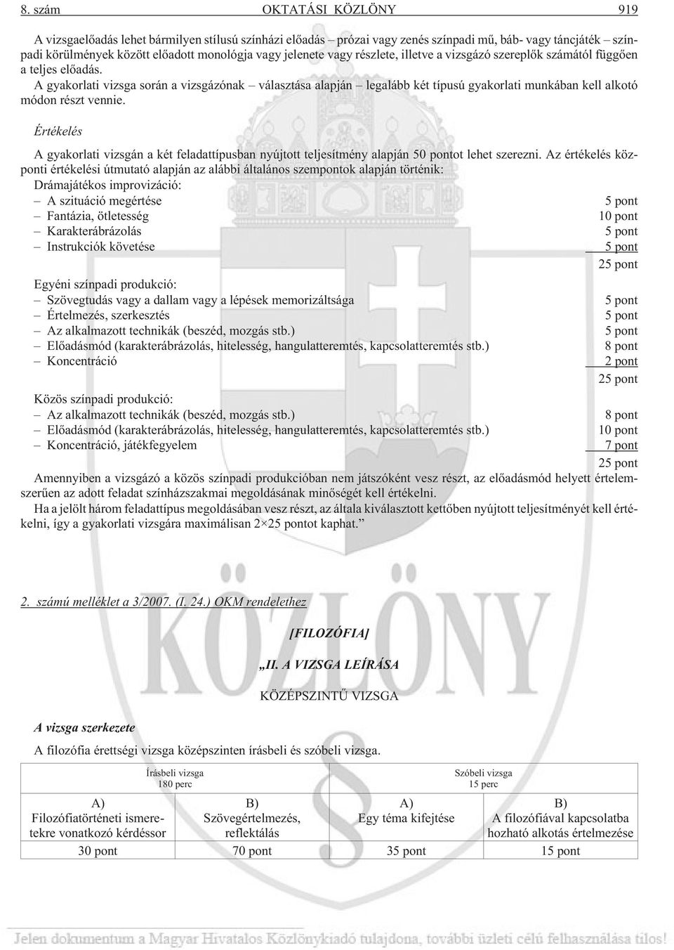 A gyakorlati vizsga során a vizsgázónak választása alapján legalább két típusú gyakorlati munkában kell alkotó módon részt vennie.