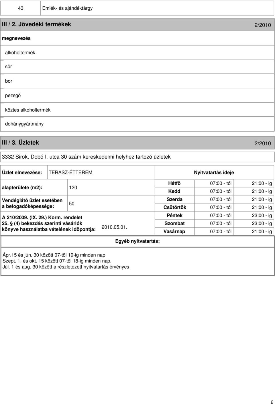 esetében a befogadóképessége: 50 Szerda Csütörtök 07:00 - tól 21:00 - ig 07:00 - tól 21:00 - ig A 210/2009. (I. 29.) Korm. rendelet 25.