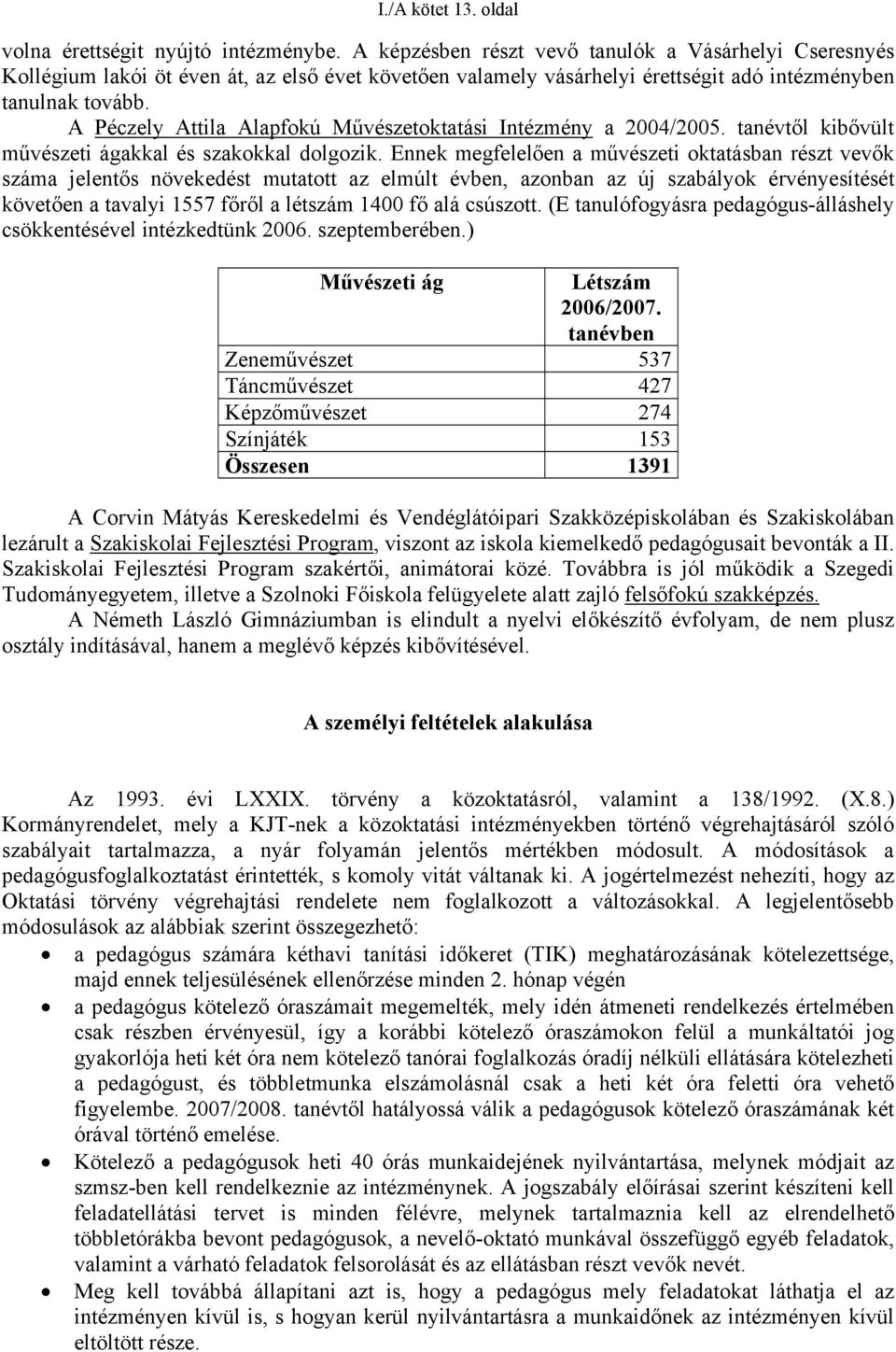 A Péczely Attila Alapfokú Művészetoktatási Intézmény a 2004/2005. tanévtől kibővült művészeti ágakkal és szakokkal dolgozik.