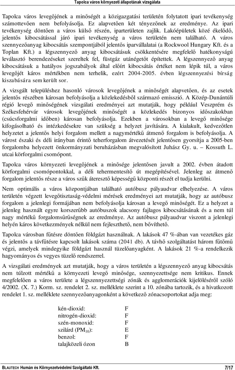 Lakóépületek közé ékelődő, jelentős kibocsátással járó ipari tevékenység a város területén nem található.