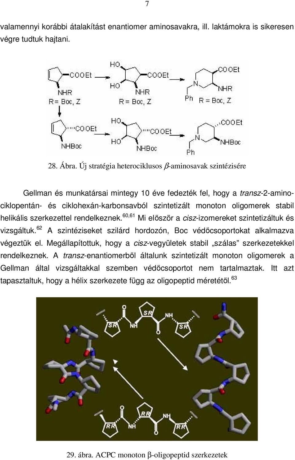 stabil helikális szerkezettel rendelkeznek. 60,61 Mi először a cisz-izomereket szintetizáltuk és vizsgáltuk. 62 A szintéziseket szilárd hordozón, Boc védőcsoportokat alkalmazva végeztük el.