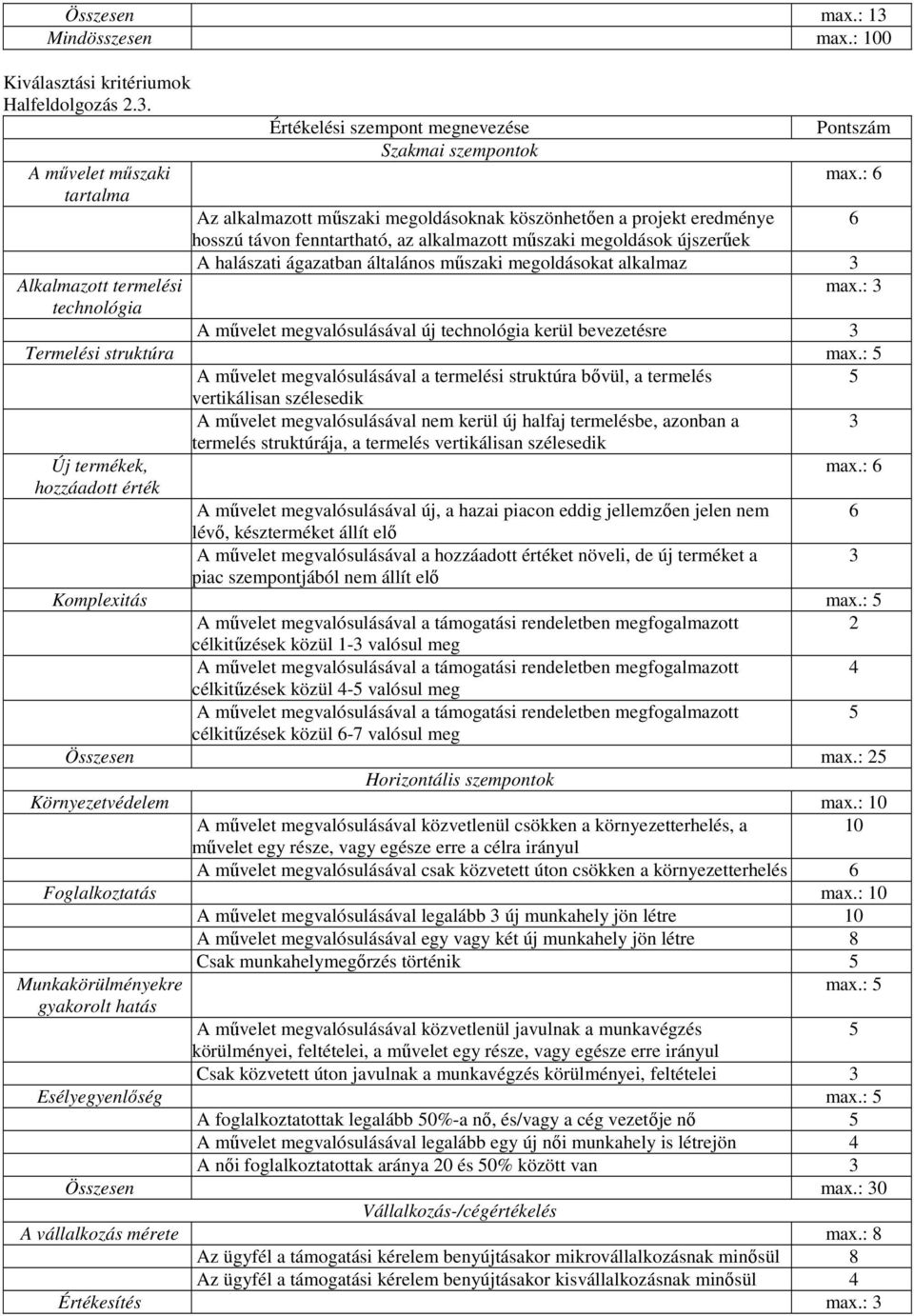 alkalmaz 3 max.: 3 A művelet megvalósulásával új technológia kerül bevezetésre 3 Termelési struktúra max.