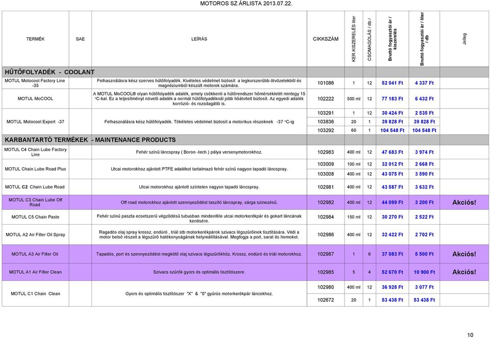 A MOTUL MoCOOL olyan hűtőfolyadék adalék, amely csökkenti a hűtőrendszer hőmérsékletét mintegy 15 o C-kal. Ez a teljesítményt növelő adalék a normál hűtőfolyadéknál jobb hőátvitelt biztosít.
