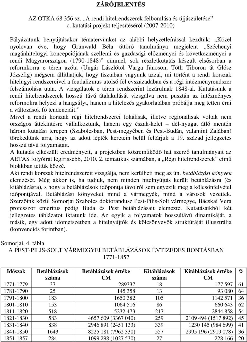 magánhitelügyi koncepciójának szellemi és gazdasági elızményei és következményei a rendi Magyarországon (1790-1848) címmel, sok részletkutatás készült elsısorban a reformkorra e téren azóta (Ungár