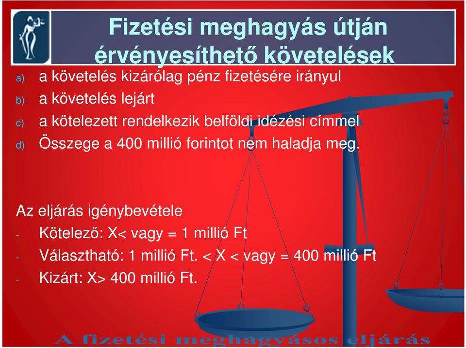 címmel d) Összege a 400 millió forintot nem haladja meg.