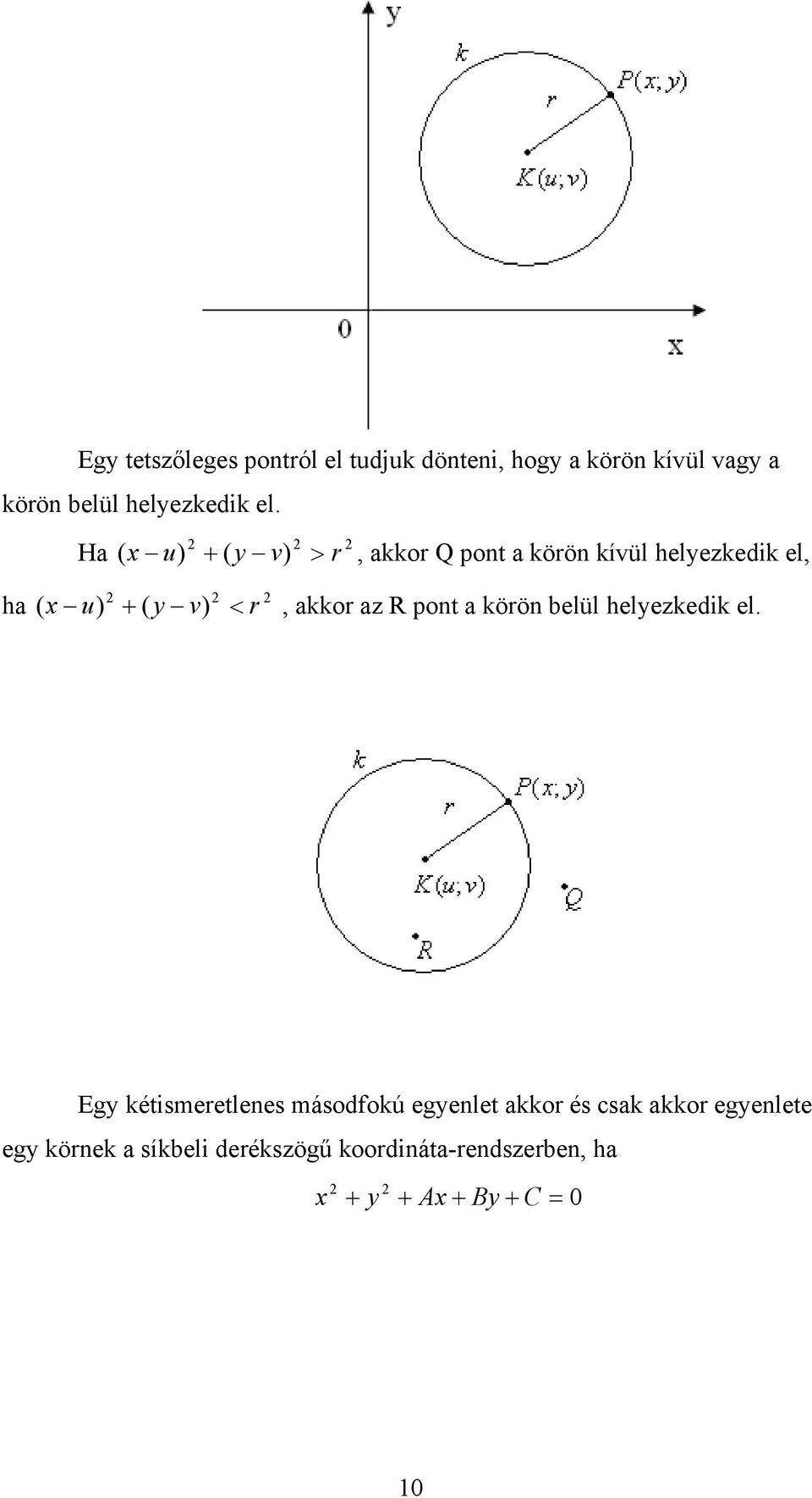 az R pont a körön belül helyezkedik el.