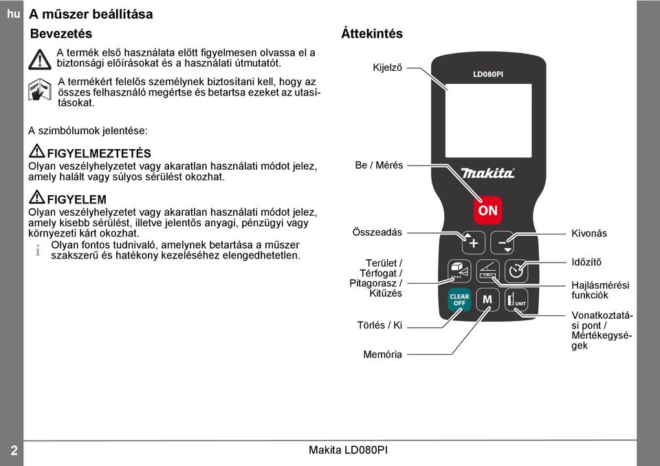 Be / Mérés FIGYELEM Olyan veszélyhelyzetet vagy akaratlan használati módot jelez, amely kisebb sérülést, illetve jelentős anyagi, pénzügyi vagy környezeti kárt okozhat.