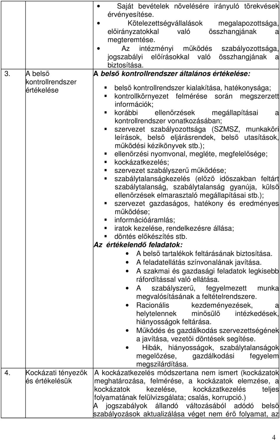 A belsı kontrollrendszer általános értékelése: belsı kontrollrendszer kialakítása, hatékonysága; kontrollkörnyezet felmérése során megszerzett információk; korábbi ellenırzések megállapításai a