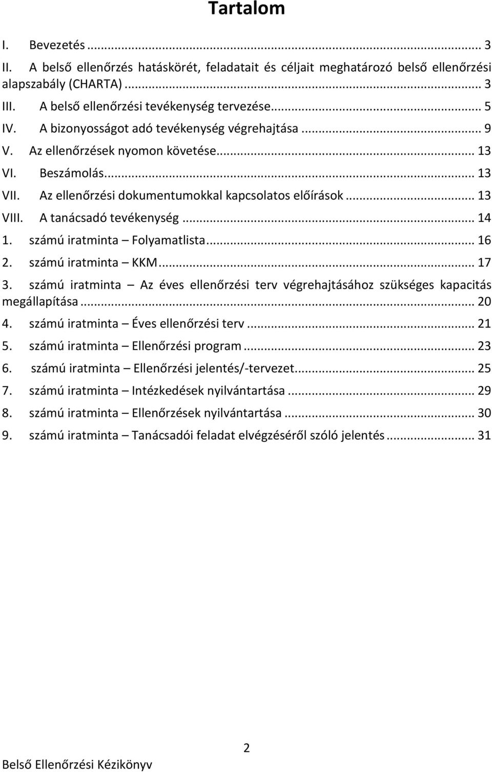 A tanácsadó tevékenység... 14 1. számú iratminta Folyamatlista... 16 2. számú iratminta KKM... 17 3. számú iratminta Az éves ellenőrzési terv végrehajtásához szükséges kapacitás megállapítása... 20 4.