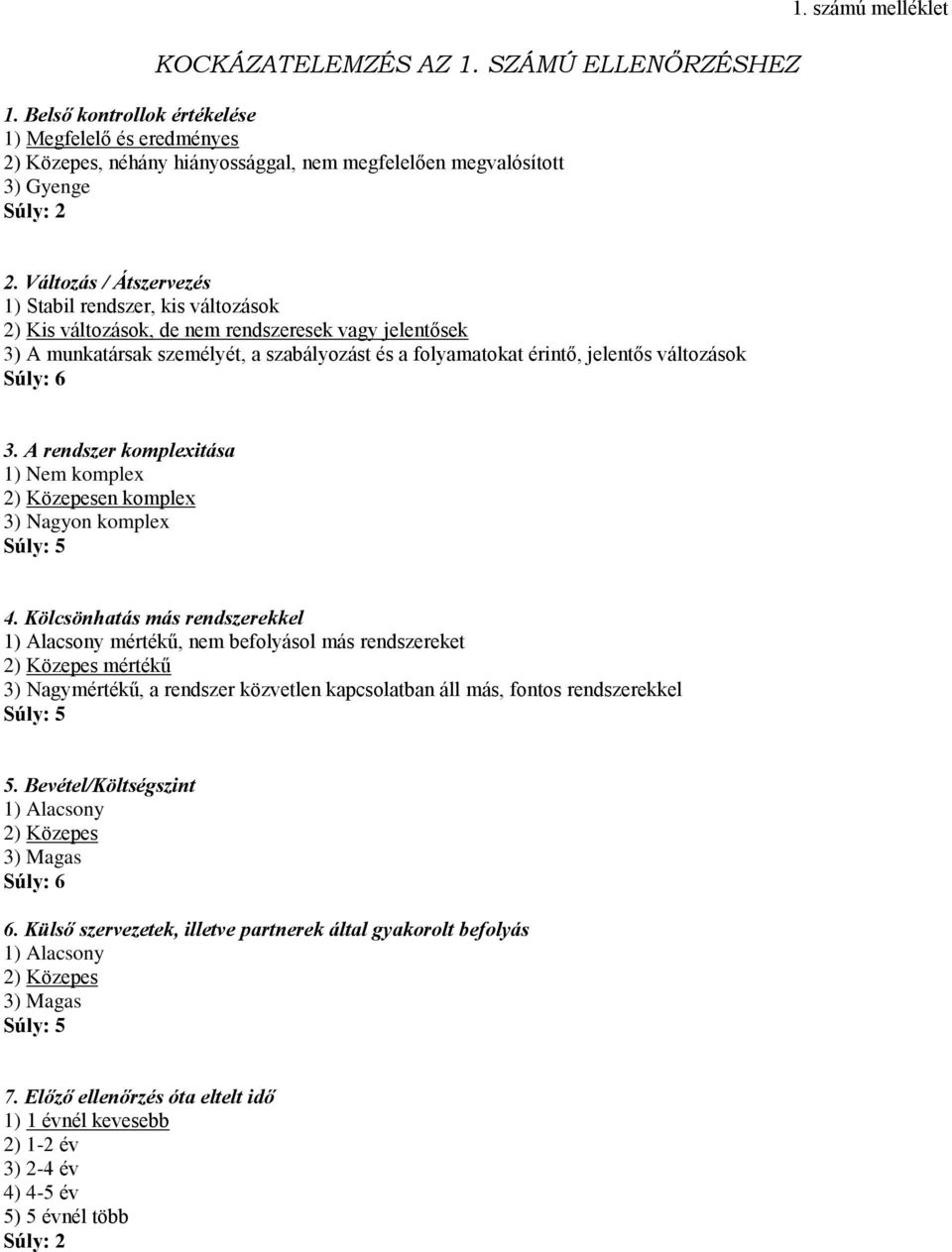 változások 3. A rendszer komplexitása 1) Nem komplex en komplex 3) Nagyon komplex 4.