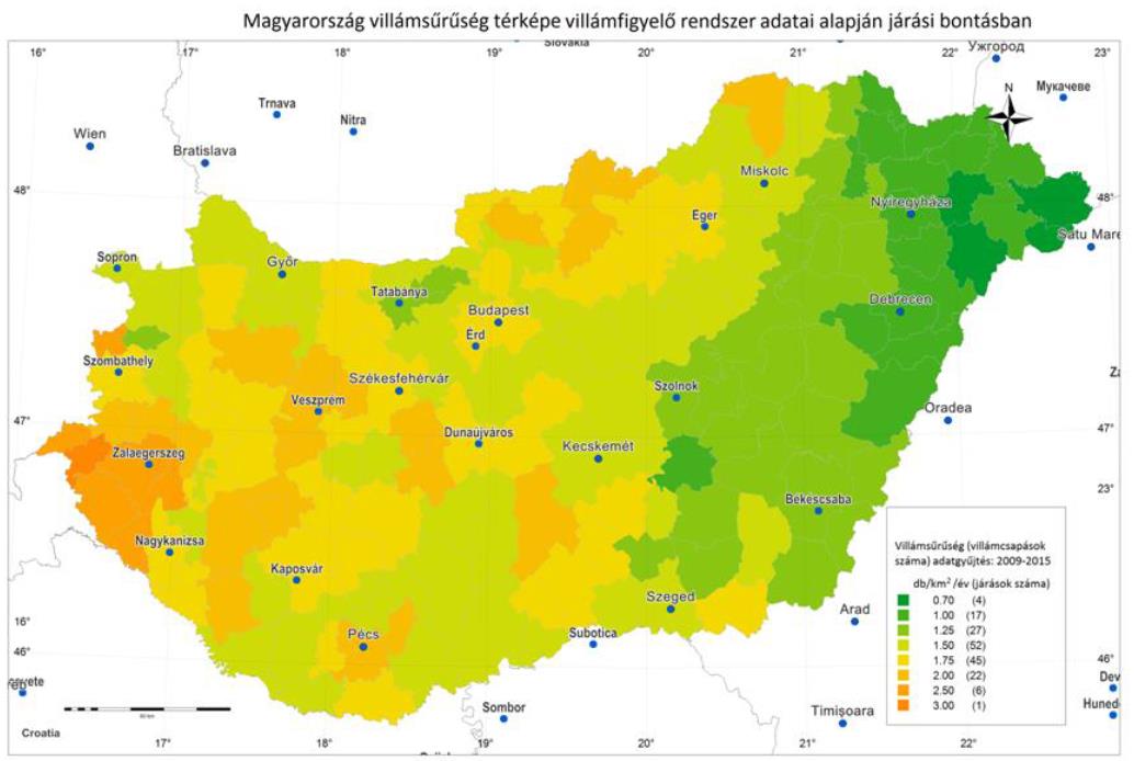 Ennek oka, hogy a villámsűrűség térkép a villámcsapások területi eloszlását mutatja.