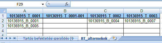 TBSZ-es főtermék altermék összerendelés Az excel fájlban a TBSZ-es főtermék altermék összerendelés működése némileg eltér a webes felületen megszokottól.