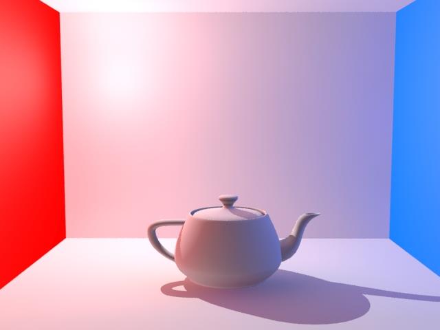 GI teszt render A szoba egyik sarkában egy Omni fényforrás található, rendereljünk, hogy lássuk, hogyan is viselkedik a jelenet.