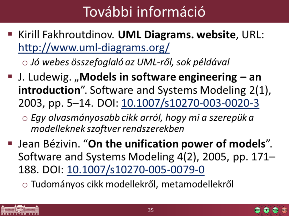 A cikkek elérhetőek a BME belső hálózatából. URL-ek: - http://www.uml-diagrams.