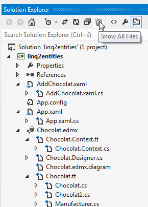 Fejlesztői környezetek (írta: Kovásznai Gergely) XVIII.1. Solution Explorer és a "Show All Files" gomb WPF-es projektjeink mindig tartalmaznak egy App.xaml és egy MainWindow.