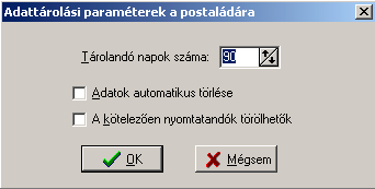 Lekérdezések 8 Adattárolási paraméterek Adminisztrátori jogosultsággal rendelkező felhasználó a jobb egérgomb lenyomására megjelenő menüpont segítségével meghatározhatja, hogy a Postaláda ablakban