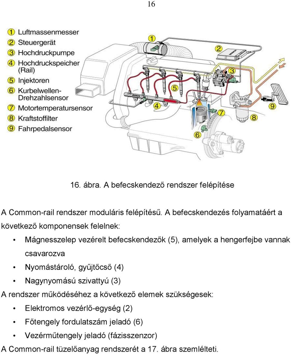 vannak csavarozva Nyomástároló, gyűjtőcső (4) Nagynyomású szivattyú (3) A rendszer működéséhez a következő elemek szükségesek: