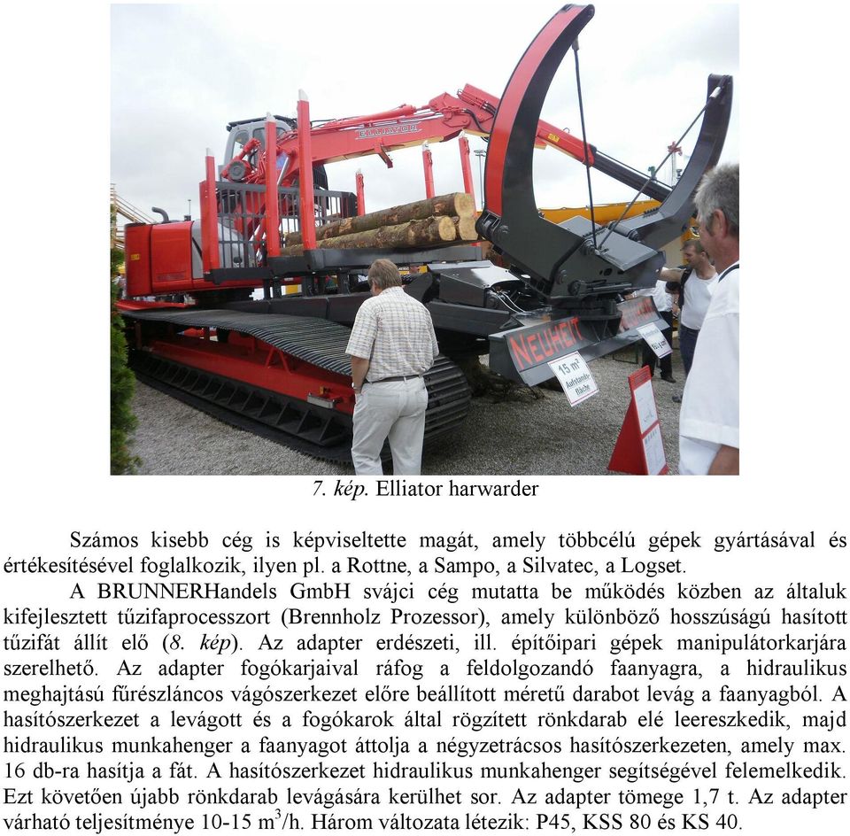 Az adapter erdészeti, ill. építőipari gépek manipulátorkarjára szerelhető.