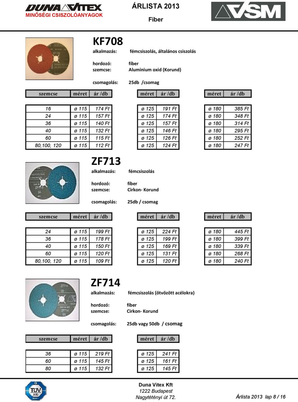 ZF713 fémcsiszolás fíber Cirkon- Korund 25db / csomag szemcse méret ár /db méret ár /db méret ár /db 24 ø 115 199 Ft ø 125 224 Ft ø 180 445 Ft 36 ø 115 178 Ft ø 125 199 Ft ø 180 399 Ft 40 ø 115 150