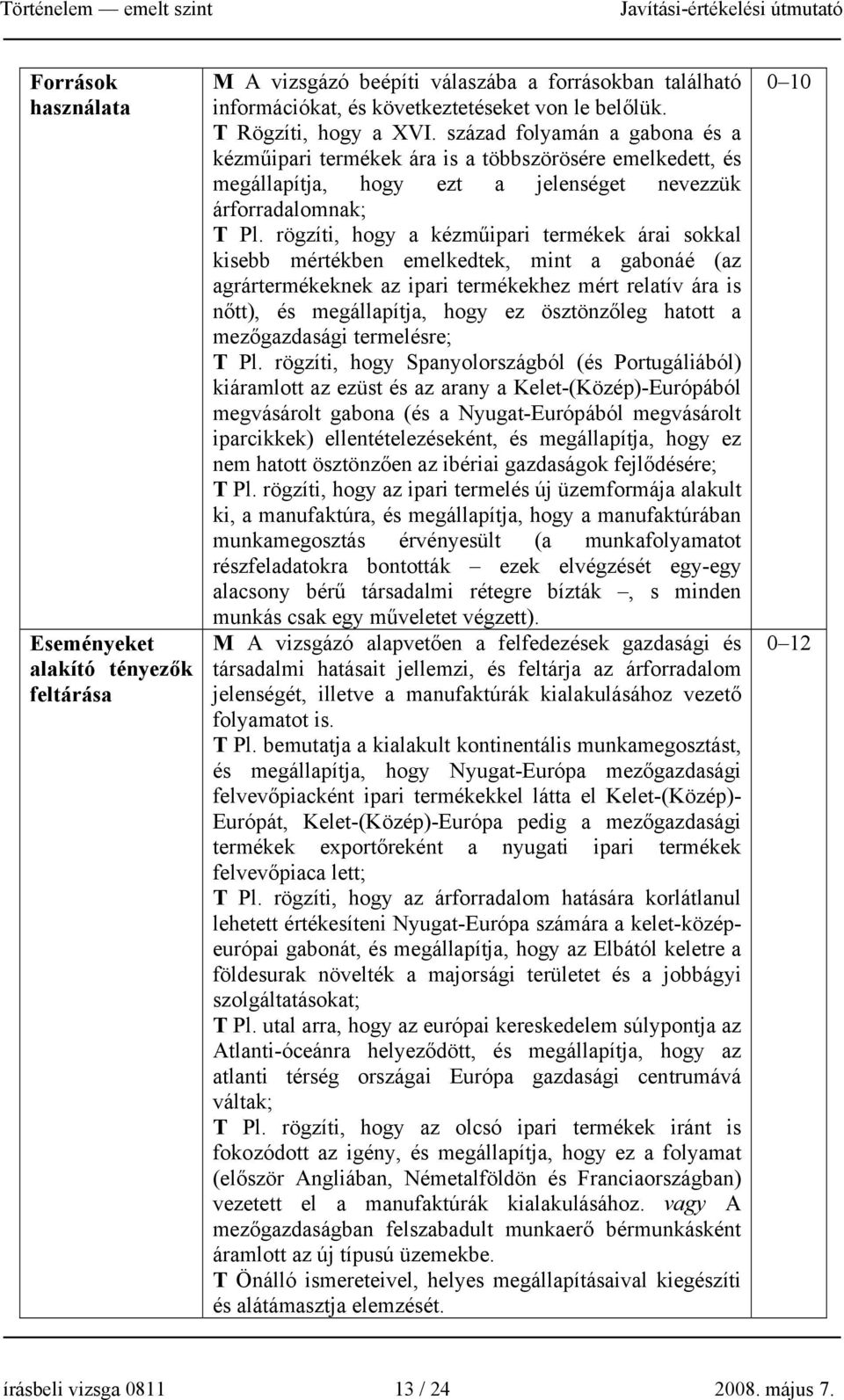 rögzíti, hogy a kézműipari termékek árai sokkal kisebb mértékben emelkedtek, mint a gabonáé (az agrártermékeknek az ipari termékekhez mért relatív ára is nőtt), és megállapítja, hogy ez ösztönzőleg