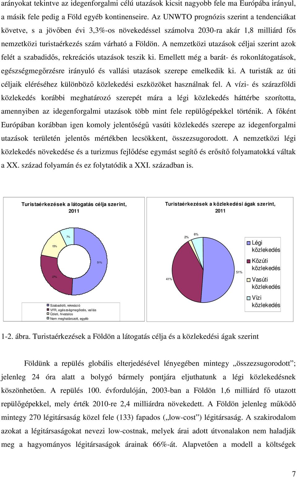 A nemzetközi utazások céljai szerint azok felét a szabadidıs, rekreációs utazások teszik ki.