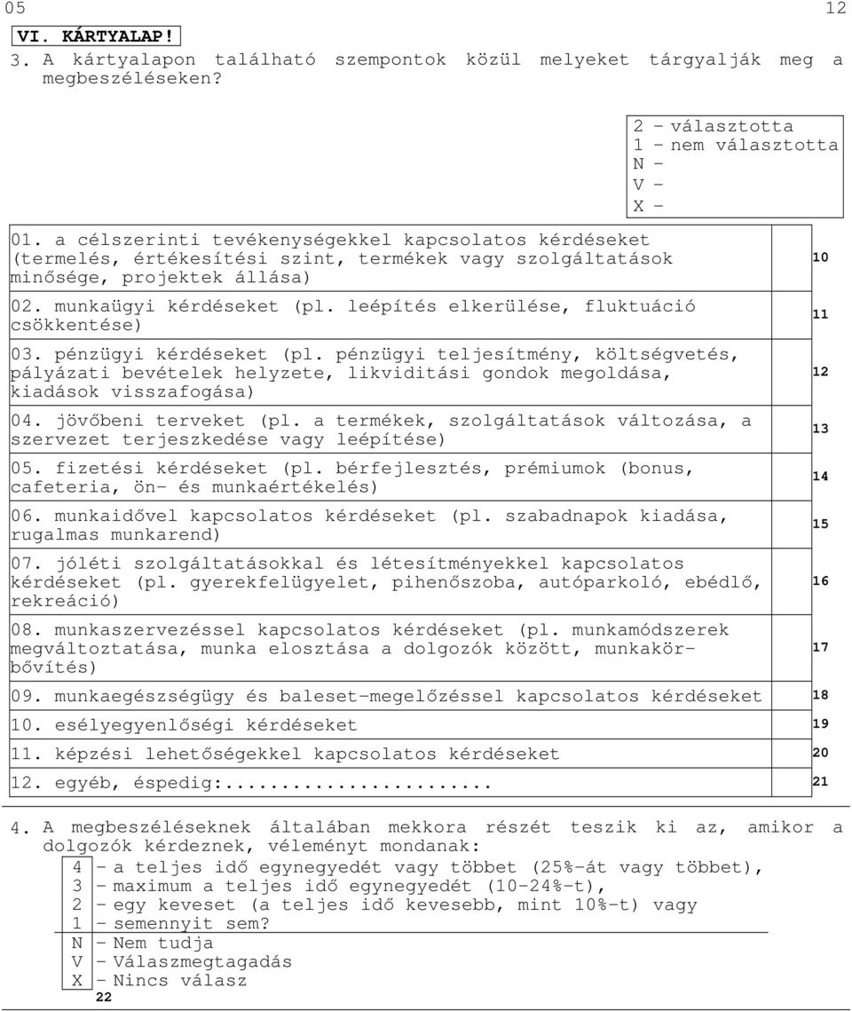 leépítés elkerülése, fluktuáció csökkentése) 2 - választotta 1 - nem választotta 03. pénzügyi kérdéseket (pl.