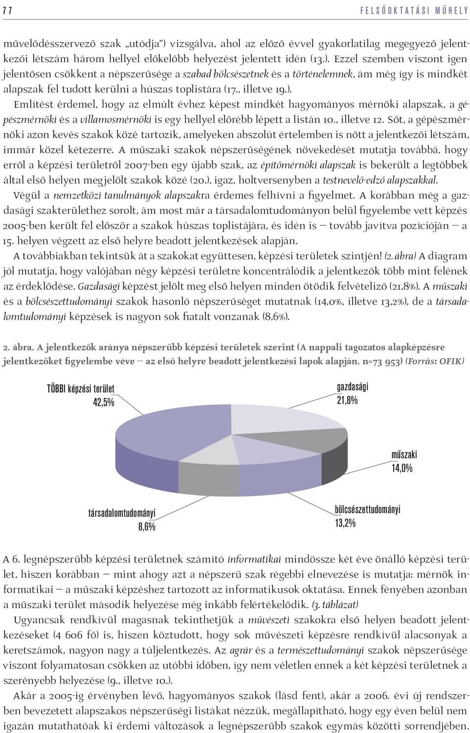 Ezzel szemben viszont igen jelentősen csökkent a népszerűsége a szabad bölcsészetnek és a történelemnek, ám még így is mindkét alapszak fel tudott kerülni a húszas toplistára (17., illetve 19.).