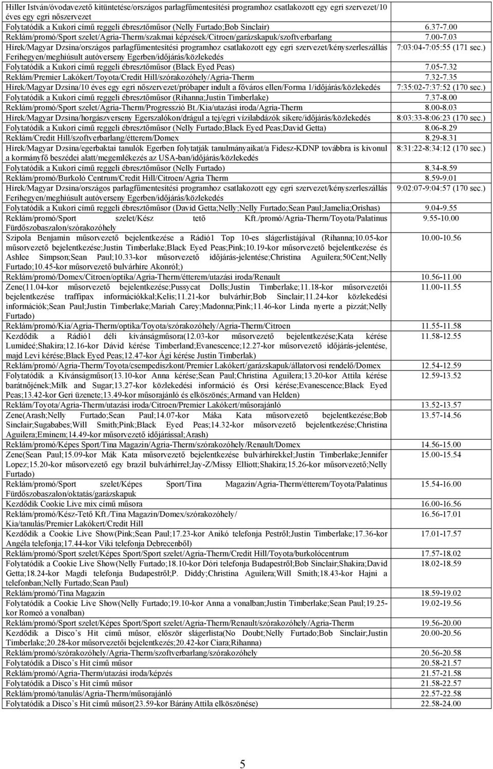 03 Hírek/Magyar Dzsina/országos parlagfűmentesítési programhoz csatlakozott egy egri szervezet/kényszerleszállás 7:03:04-7:05:55 (171 Ferihegyen/meghiúsult autóverseny Egerben/időjárás/közlekedés