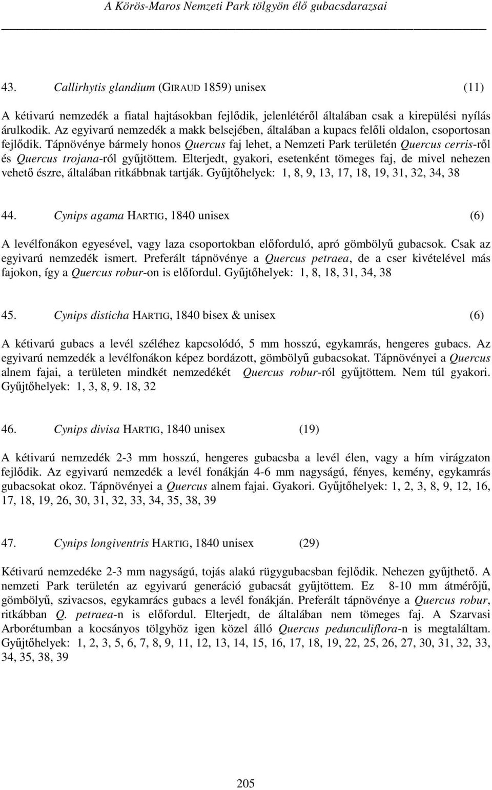 Az egyivarú nemzedék a makk belsejében, általában a kupacs felőli oldalon, csoportosan fejlődik.