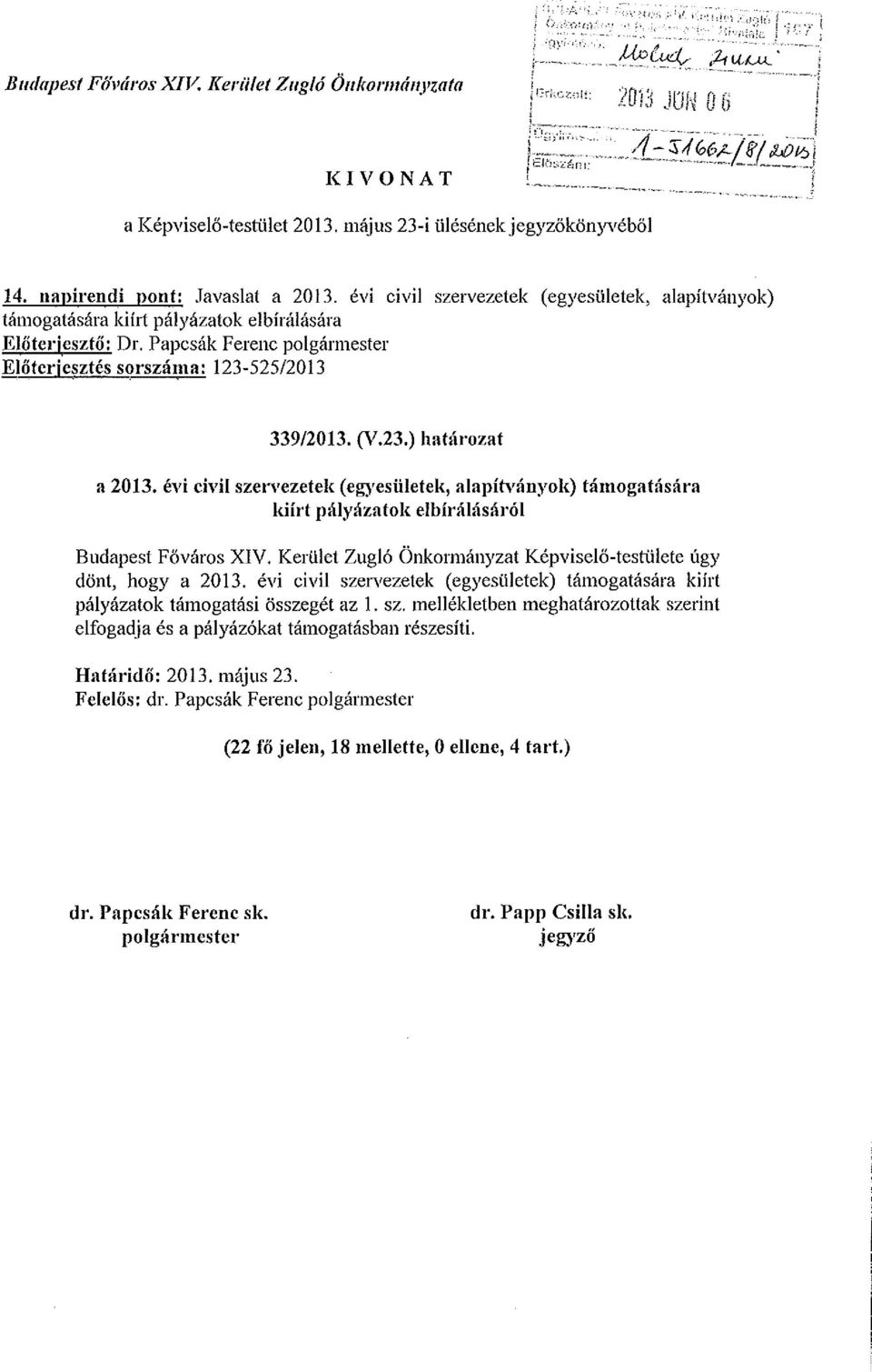 évi civil szervezetek (egyesületek, alapítványok) támogatására kiírt pályázatok elbírálásáról Budapest Főváros XIV. Kerület Zugló Önkormányzat Képviselő-testülete úgy dönt, hogy a 2013.