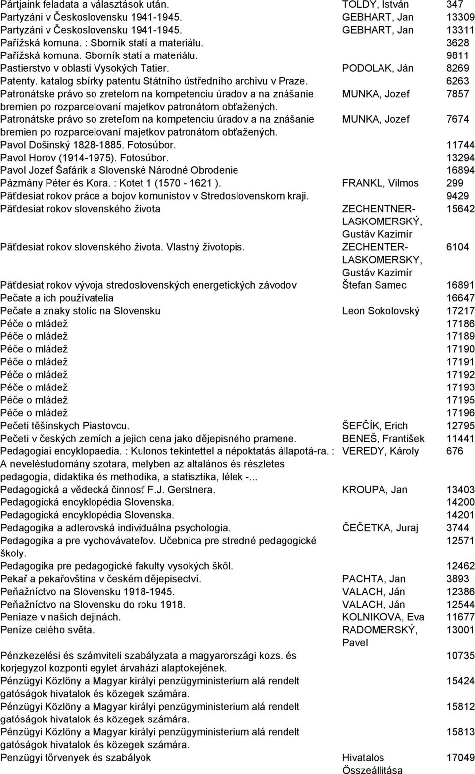 katalog sbírky patentu Státního ústředního archivu v Praze.