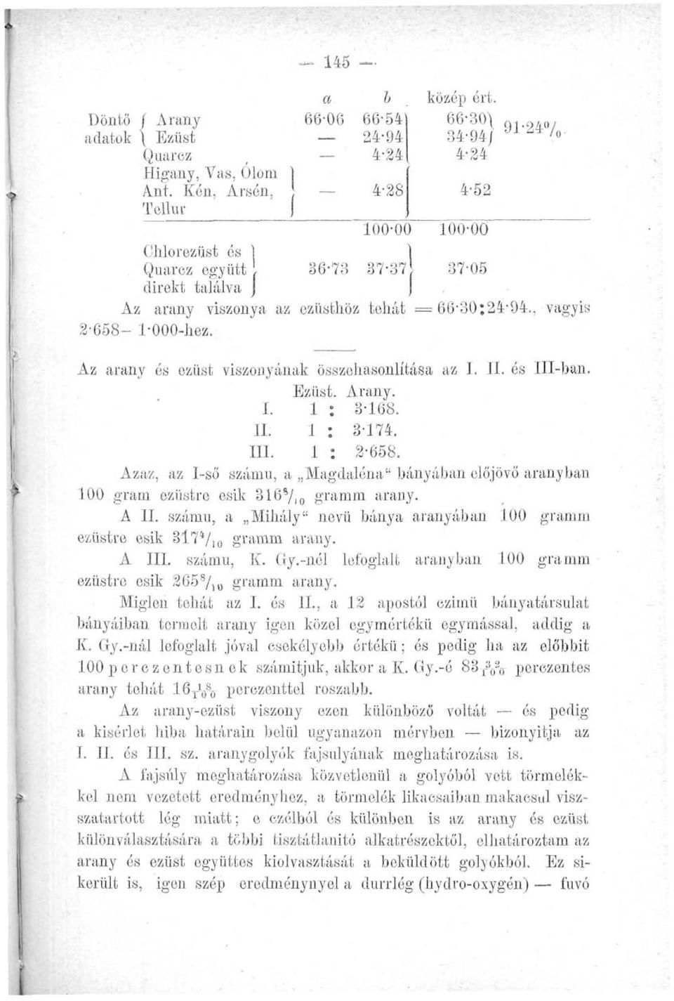 Az arany ós ezüst viszonyának összehasonlítása az I. II. és III-ban. Ezüst. Arany. I. 1 : 3-168. II. 1 : 3-174. III. 1 : 2-658.