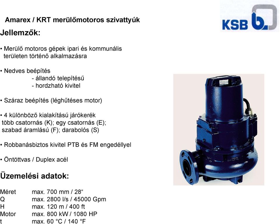 csatornás (K); egy csatornás (E); szabad áramlású (F); darabolós (S) Robbanásbiztos kivitel PTB és FM engedéllyel Öntöttvas /