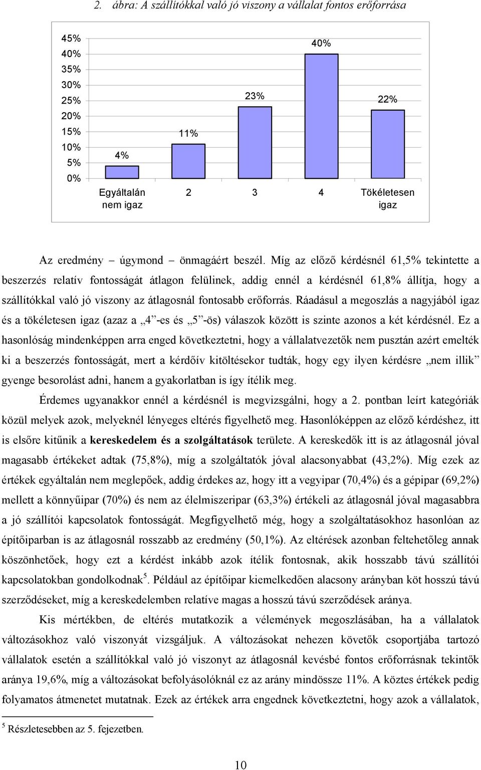 Míg az előző kérdésnél 61,5% tekintette a beszerzés relatív fontosságát átlagon felülinek, addig ennél a kérdésnél 61,8% állítja, hogy a szállítókkal való jó viszony az átlagosnál fontosabb erőforrás.