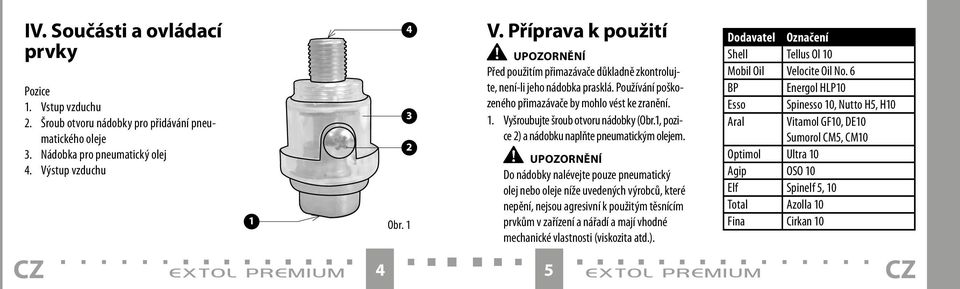 Vyšroubujte šroub otvoru nádobky (Obr.1, pozice 2) a nádobku naplňte pneumatickým olejem.