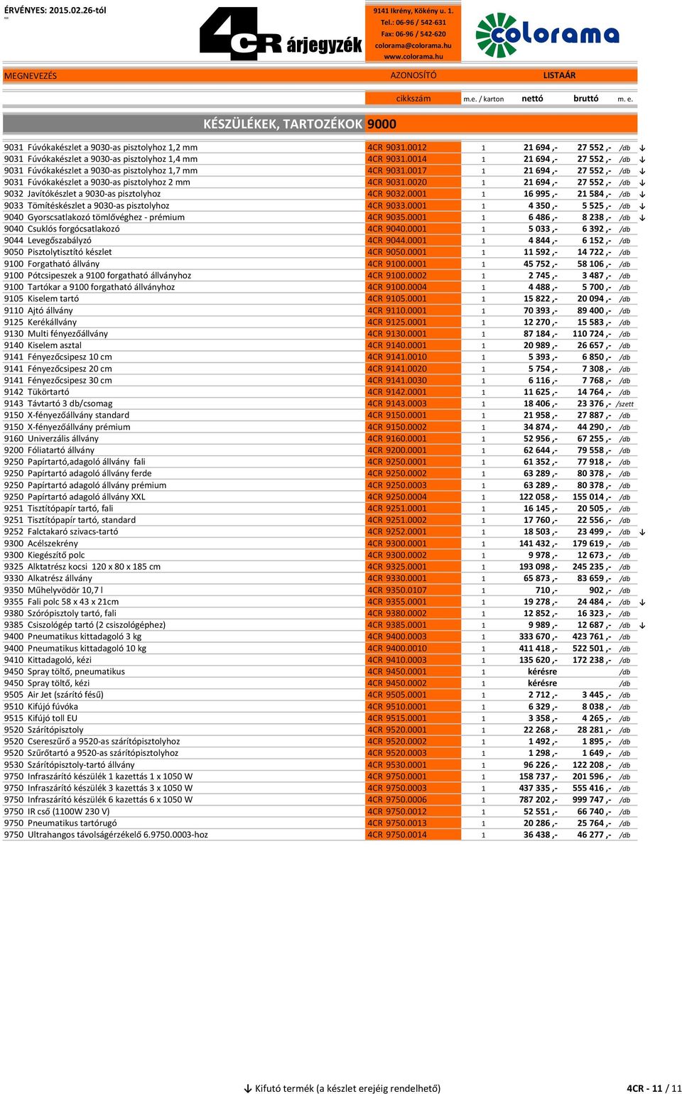 0020 1 21 694,- 27 552,- /db 9032 Javítókészlet a 9030-as pisztolyhoz 4CR 9032.0001 1 16 995,- 21 584,- /db 9033 Tömítéskészlet a 9030-as pisztolyhoz 4CR 9033.