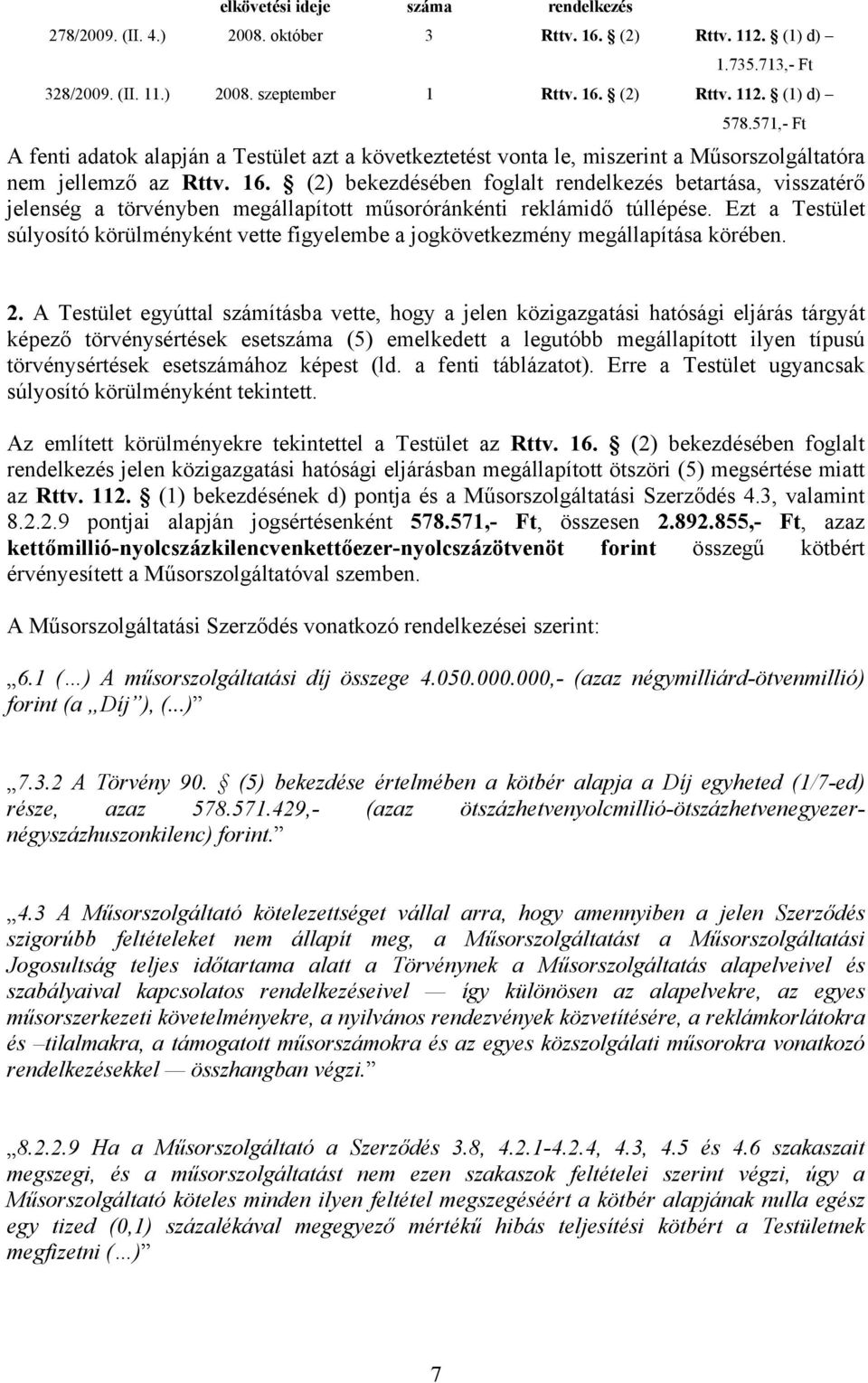 (2) bekezdésében foglalt rendelkezés betartása, visszatérő jelenség a törvényben megállapított műsoróránkénti reklámidő túllépése.