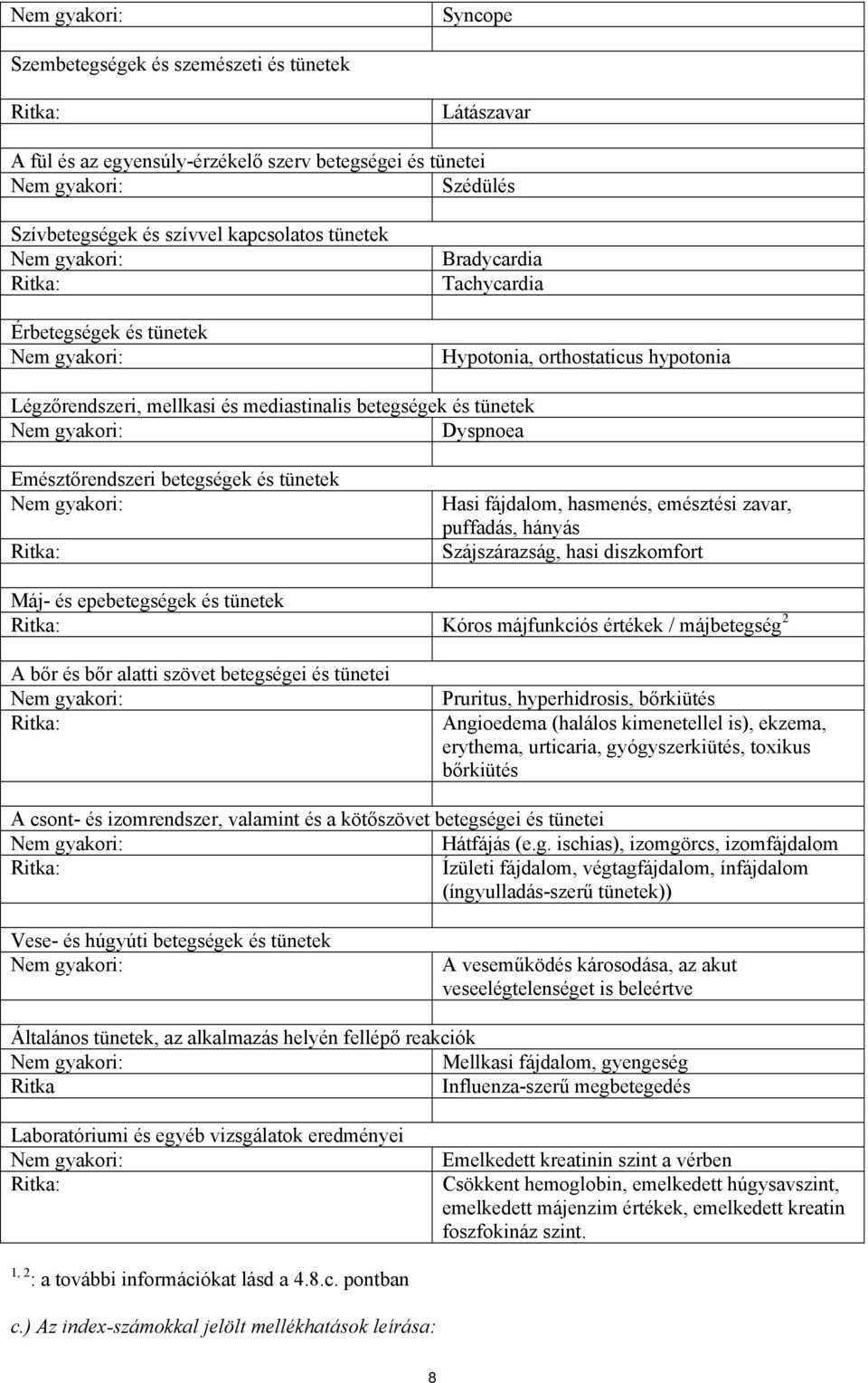 gyakori: Dyspnoea Emésztőrendszeri betegségek és tünetek Nem gyakori: Ritka: Hasi fájdalom, hasmenés, emésztési zavar, puffadás, hányás Szájszárazság, hasi diszkomfort Máj- és epebetegségek és